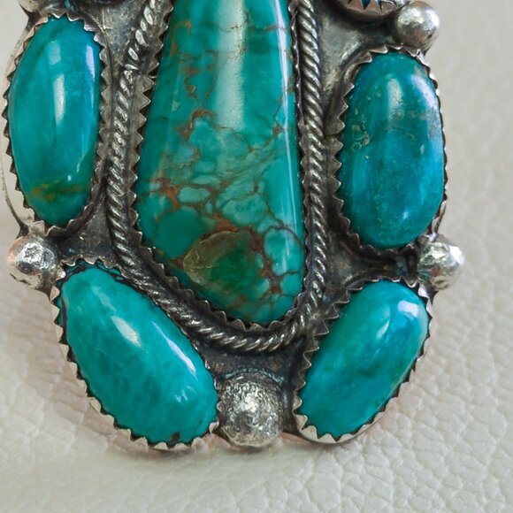 Sterling Multi-Stone Turquoise Cluster Ring — Size 10.25 - Picture 6 of 14